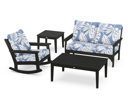 POLYWOOD® Vineyard 4-Piece Deep Seating Rocker Set in Black / Leaf Sky Blue