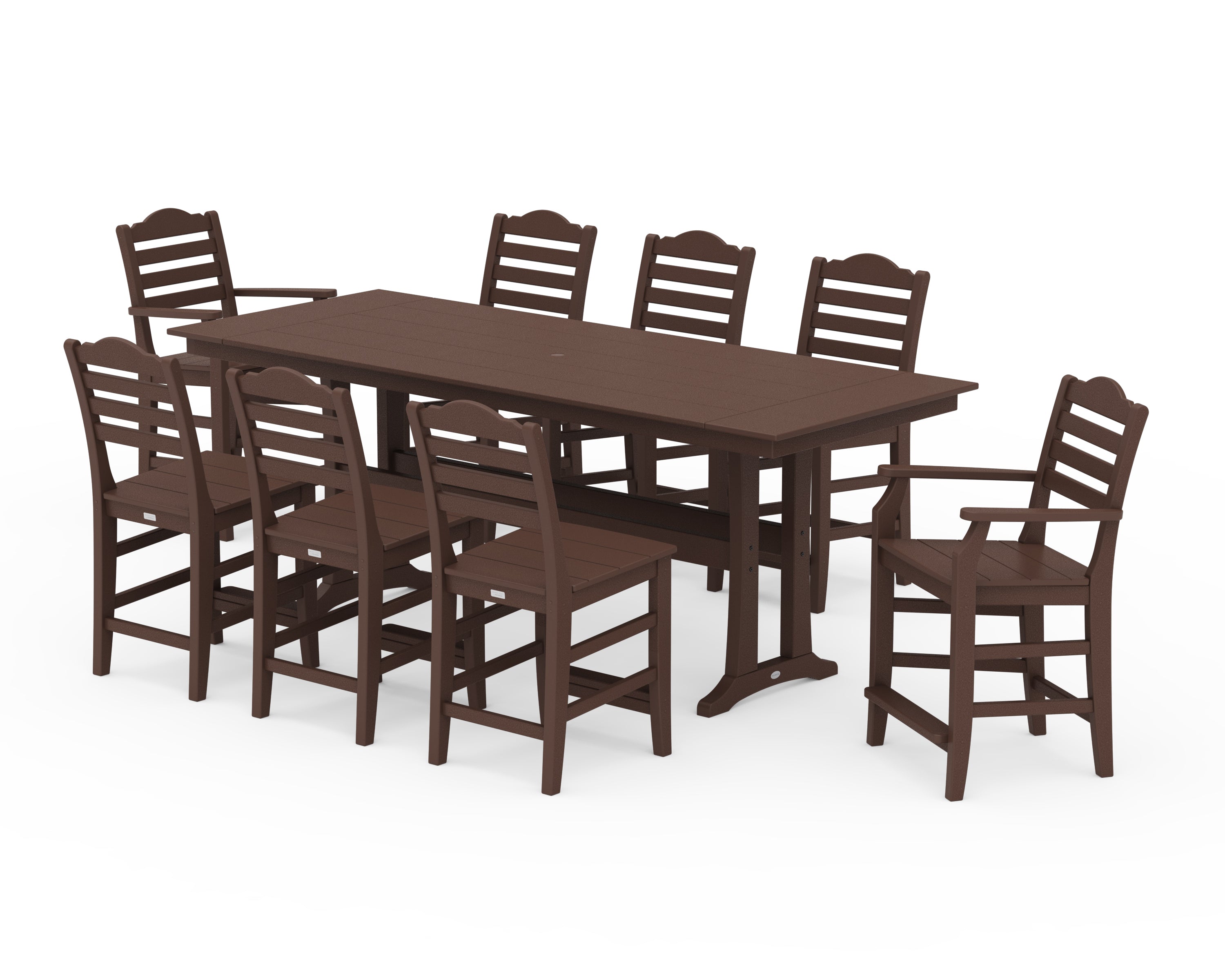 Draper James™ by  POLYWOOD® Savannah 9-Piece Farmhouse Counter Set with Trestle Legs in Mahogany