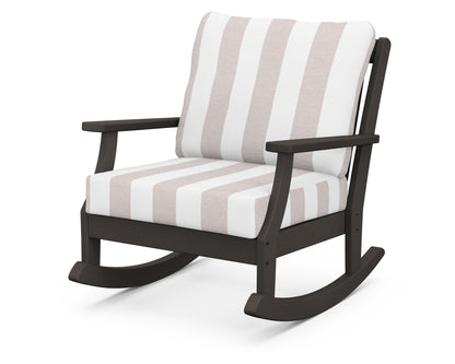 POLYWOOD® Braxton Deep Seating Rocking Chair in Vintage Coffee / Cabana Stripe Dune Burlap
