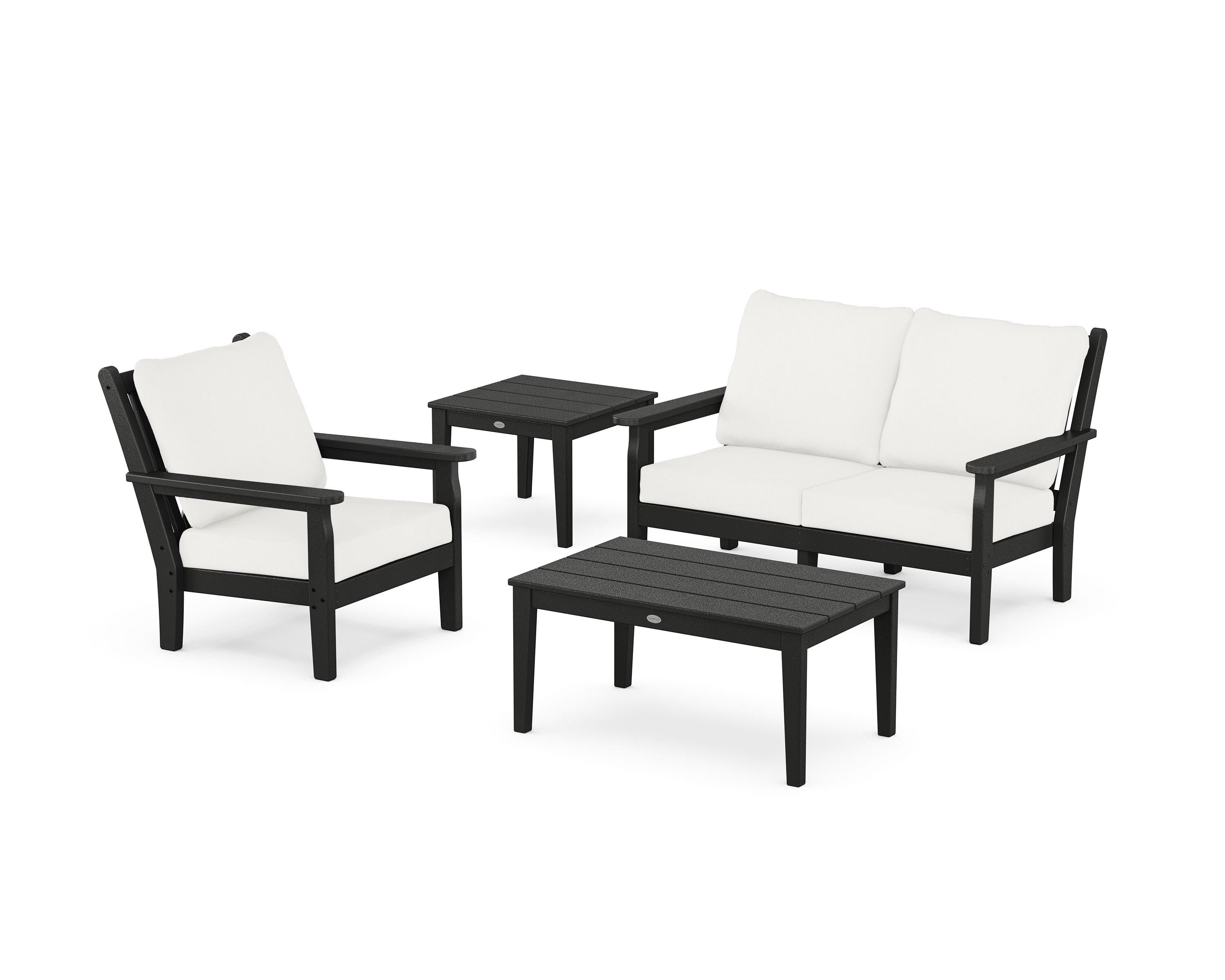POLYWOOD® Chippendale 4-Piece Deep Seating Set in Black / Natural Linen