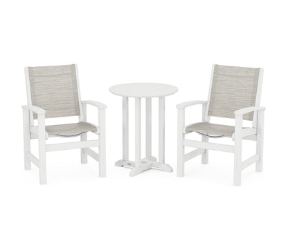 POLYWOOD® Coastal 3-Piece Round Bistro Dining Set in White / Birch Sling