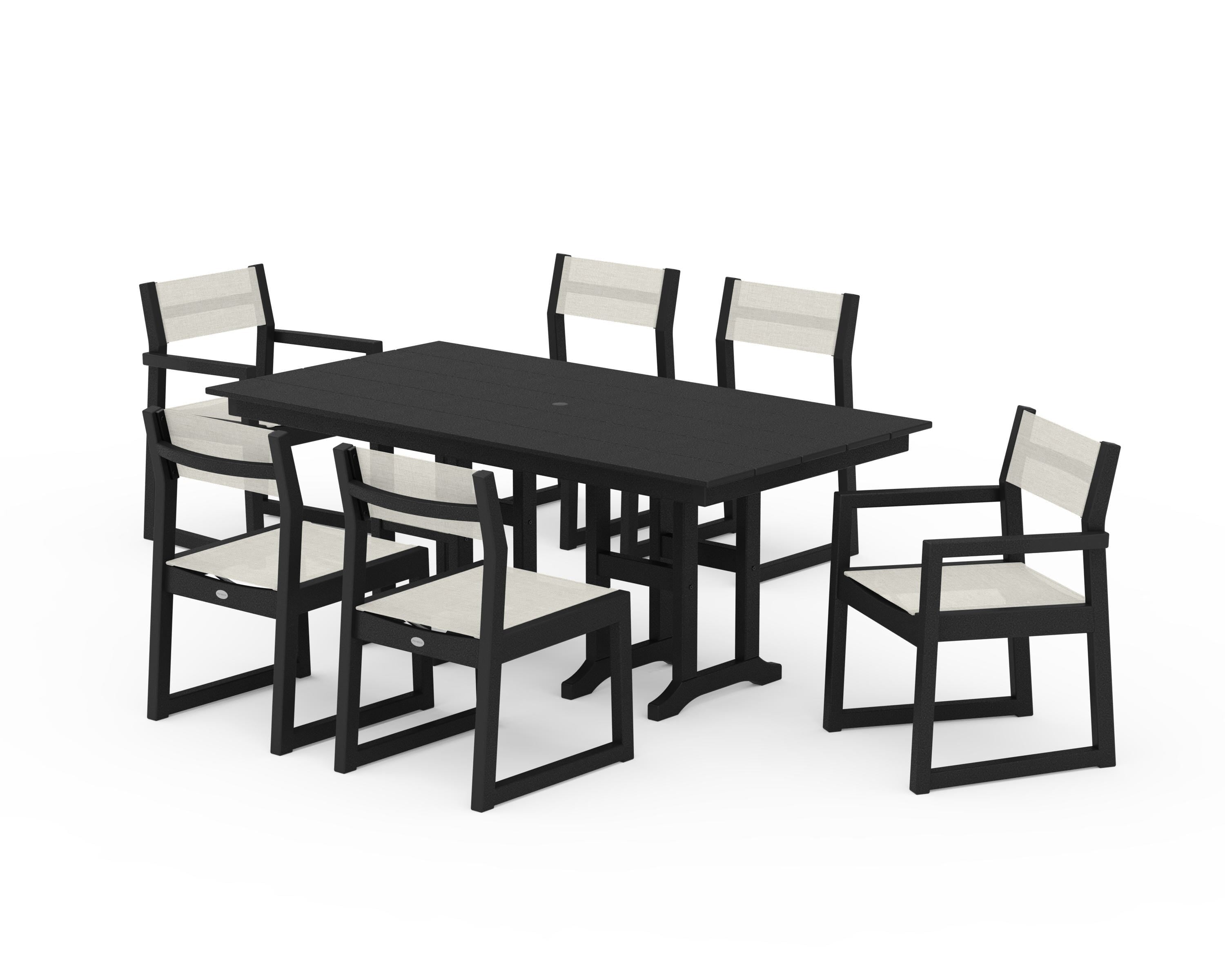 POLYWOOD® EDGE Sling 7-Piece Farmhouse Dining Set in Black / Parchment Sling