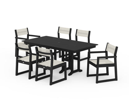 POLYWOOD® EDGE Sling 7-Piece Farmhouse Dining Set in Black / Parchment Sling