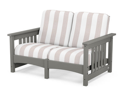 POLYWOOD® Club Mission Loveseat in Slate Grey / Cabana Stripe Dune Burlap