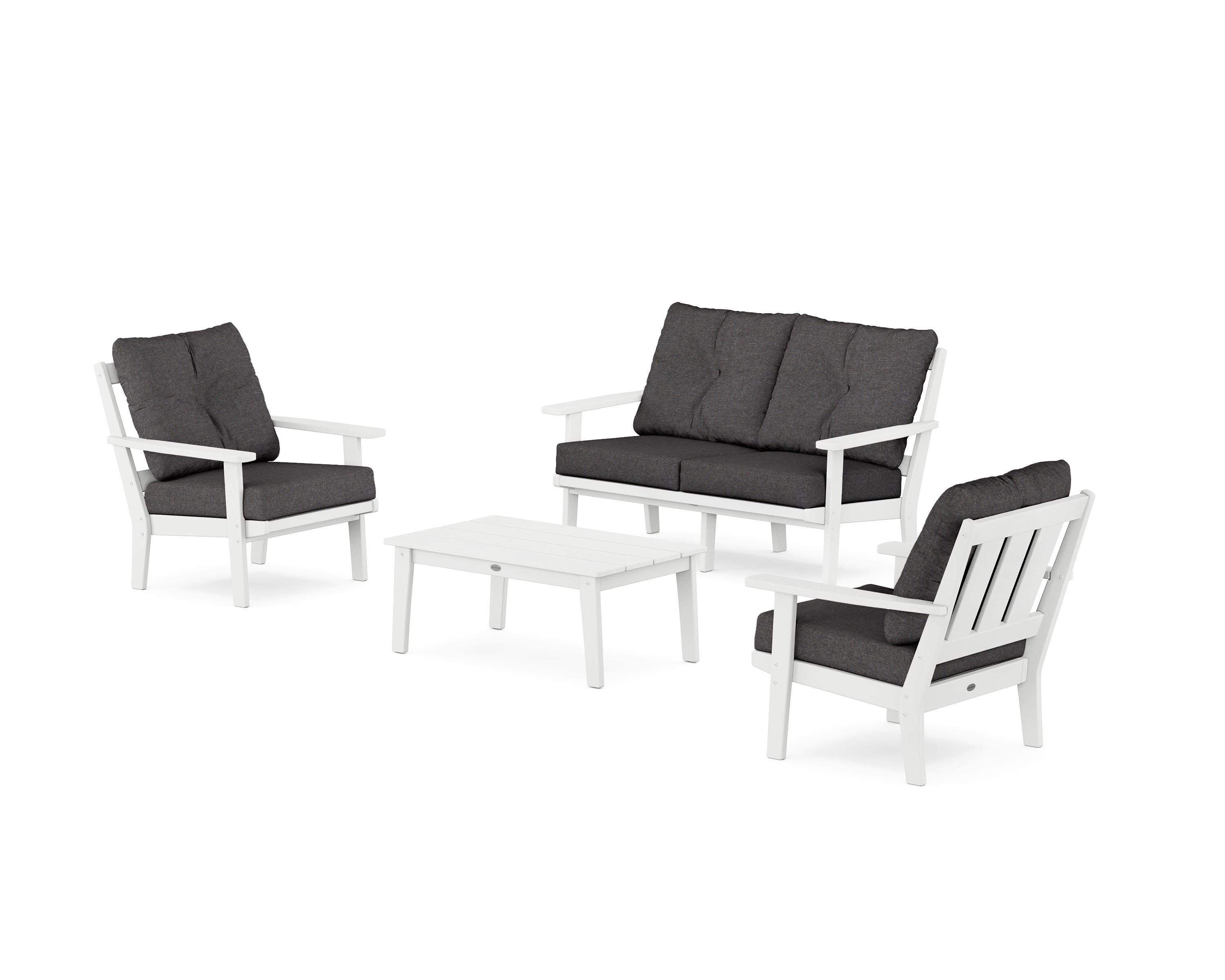POLYWOOD® Oxford 4-Piece Deep Seating Set with Loveseat in White / Ash Charcoal