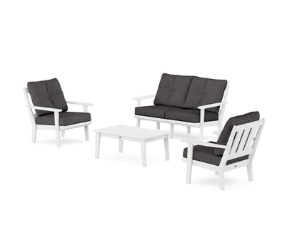 POLYWOOD® Oxford 4-Piece Deep Seating Set with Loveseat in White / Ash Charcoal