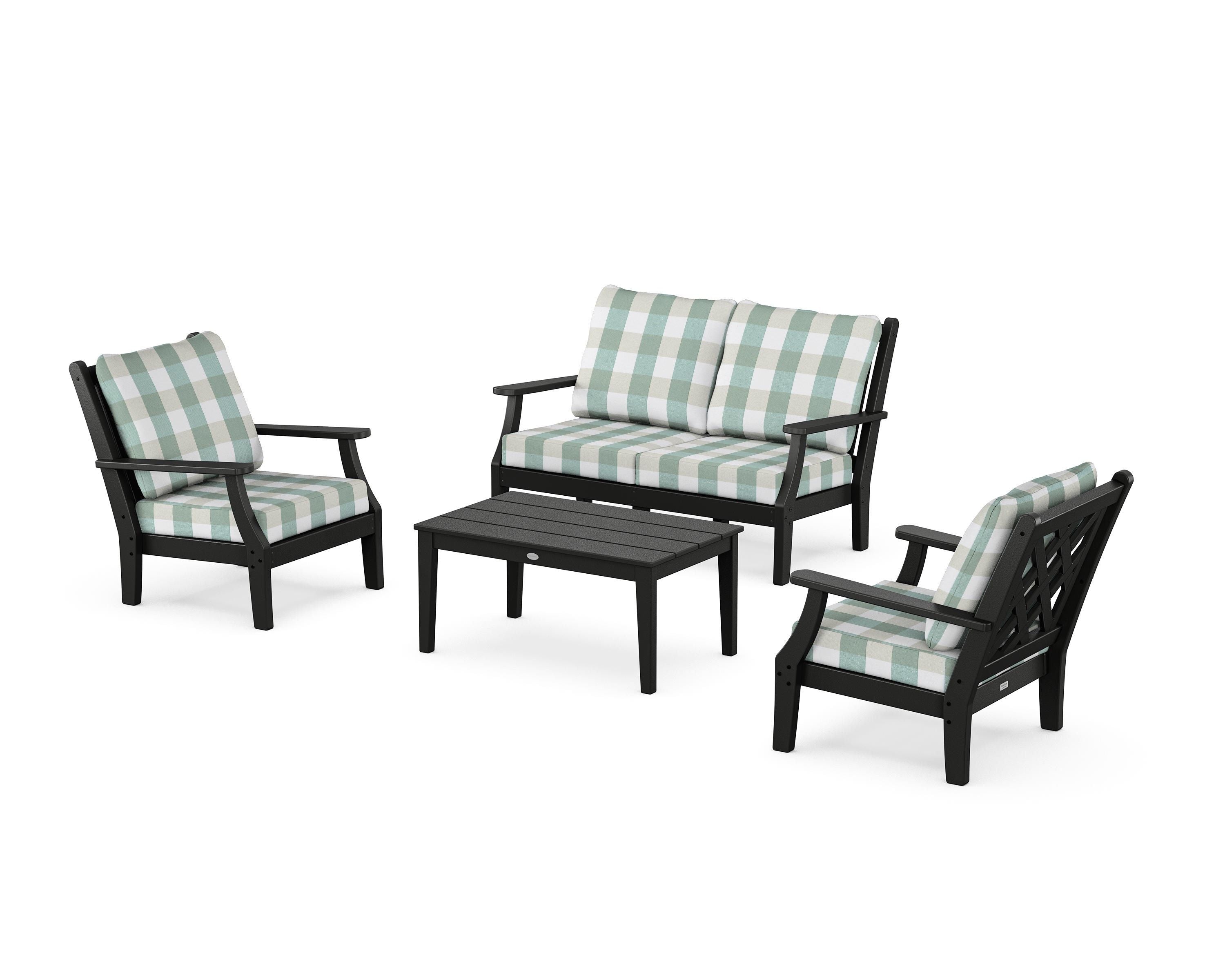 Country Living Wovendale 4-Piece Deep Seating Set with Loveseat in Black / Buffalo Plaid Glacier Spa