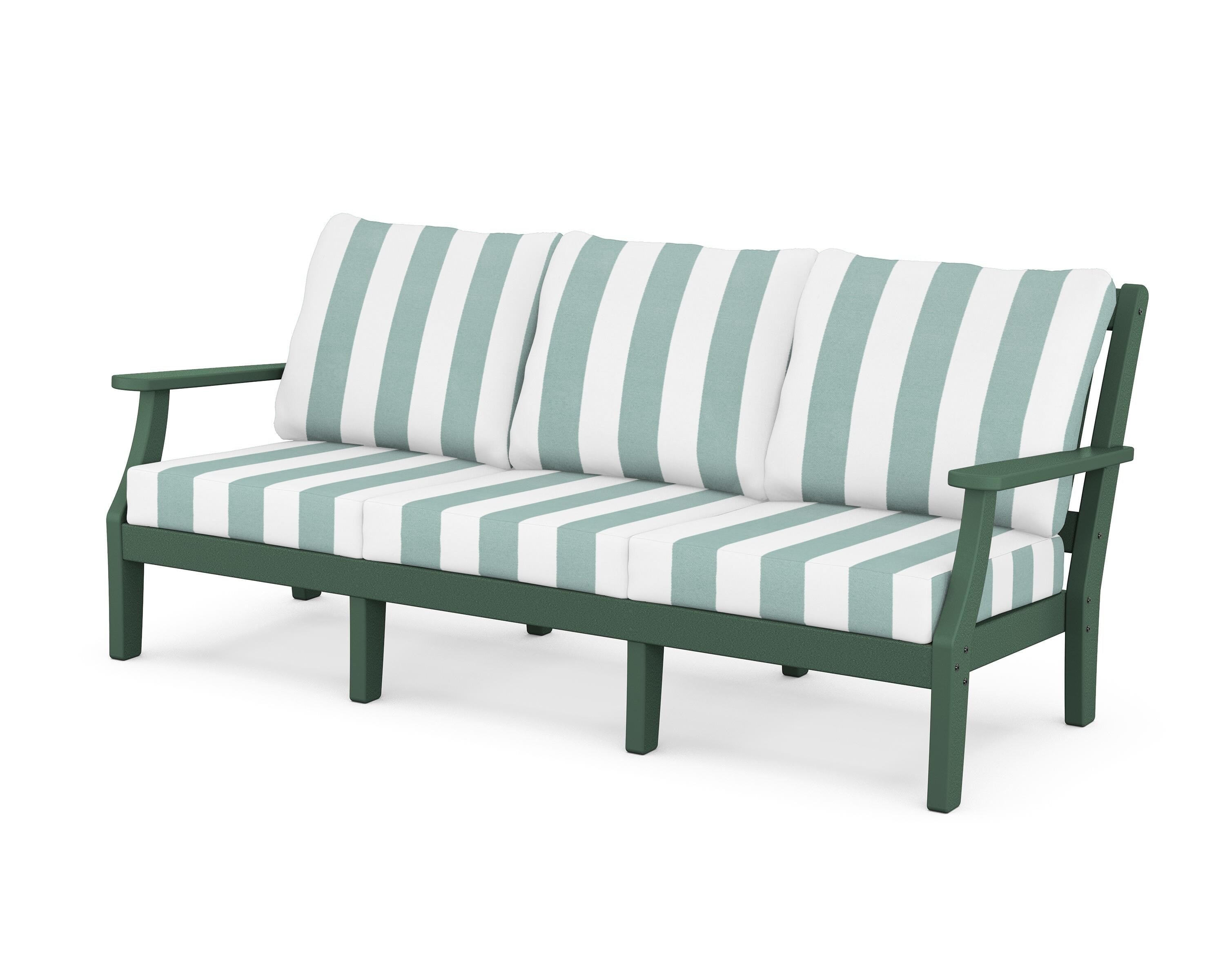 Martha Stewart by POLYWOOD® Chinoiserie Deep Seating Sofa in Green / Cabana Stripe Glacier Spa