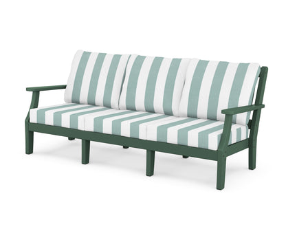 Martha Stewart by POLYWOOD® Chinoiserie Deep Seating Sofa in Green / Cabana Stripe Glacier Spa