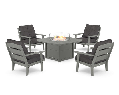 POLYWOOD® Lakeside 5-Piece Deep Seating Set with Nautical Fire Pit Table in Slate Grey / Ash Charcoal