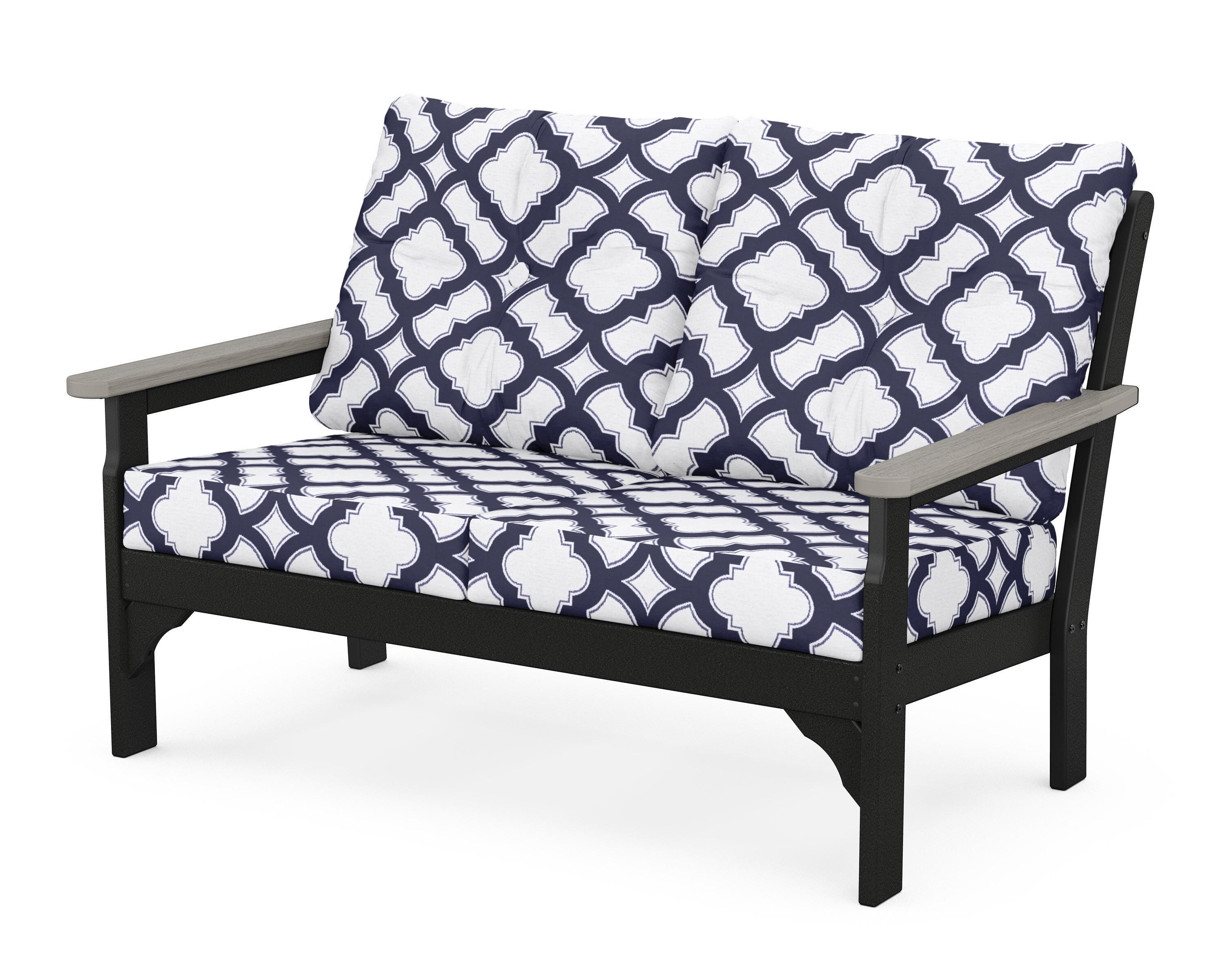 POLYWOOD® Vineyard Deep Seating Loveseat in Black / Driftwood / Trellis Navy