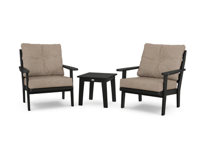 POLYWOOD® Lakeside 3-Piece Deep Seating Chair Set in Black / Spiced Burlap