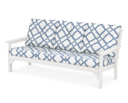 POLYWOOD® Vineyard Deep Seating Sofa in Vintage White / Trellis Sky Blue