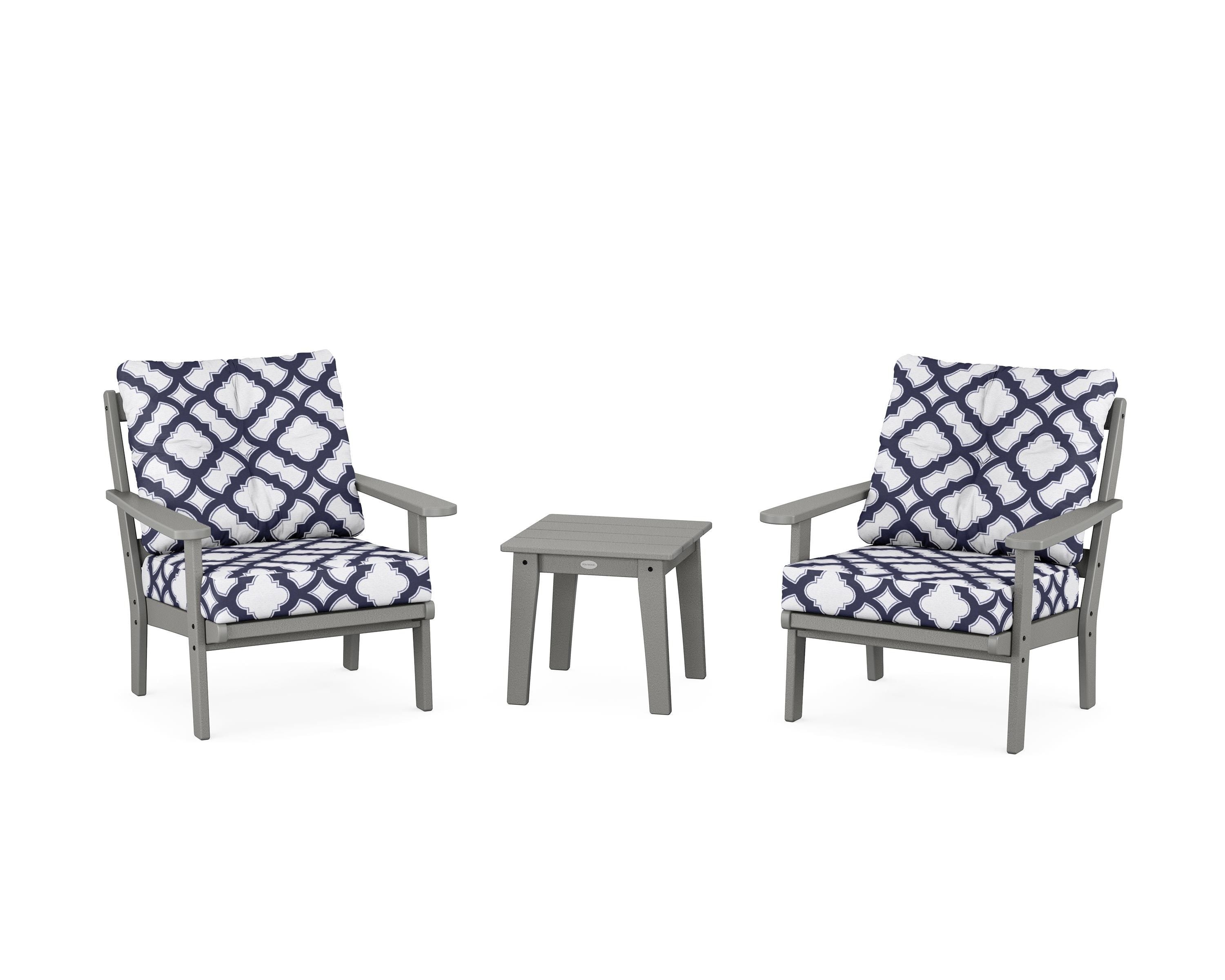 POLYWOOD® Mission 3-Piece Deep Seating Set in Slate Grey / Trellis Navy