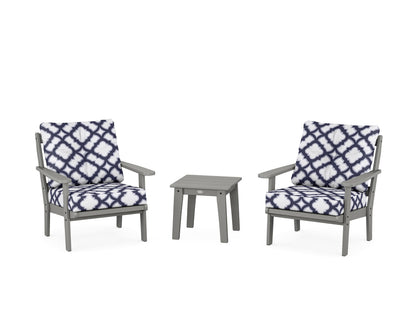 POLYWOOD® Mission 3-Piece Deep Seating Set in Slate Grey / Trellis Navy