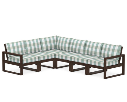 POLYWOOD® EDGE 6-Piece Modular Deep Seating Set in Mahogany / Buffalo Plaid Glacier Spa