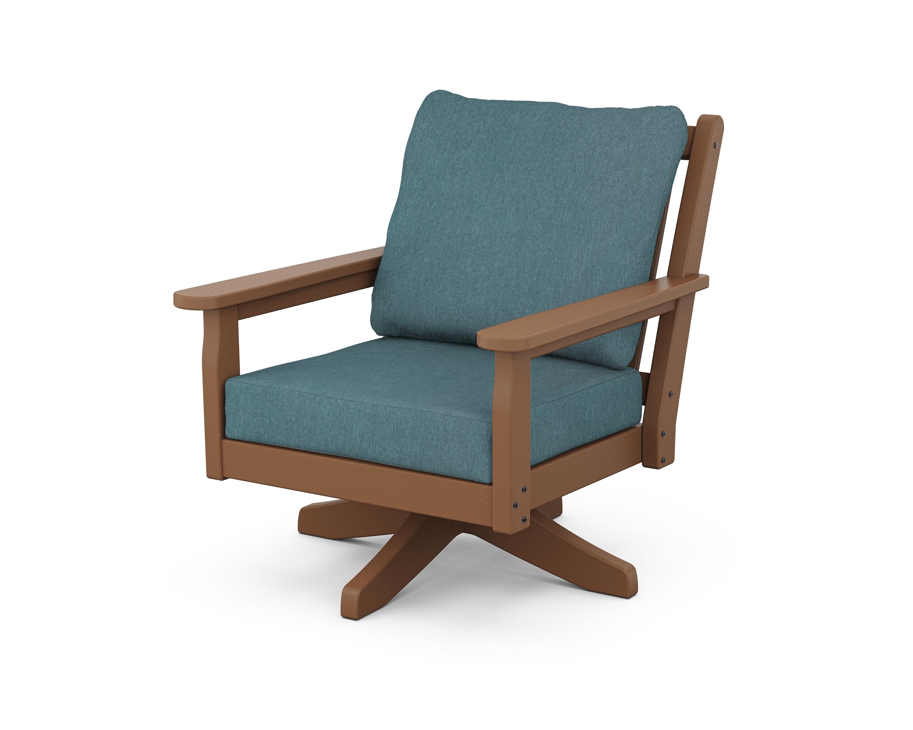 POLYWOOD® Chippendale Deep Seating Swivel Chair in Teak / Ocean Teal