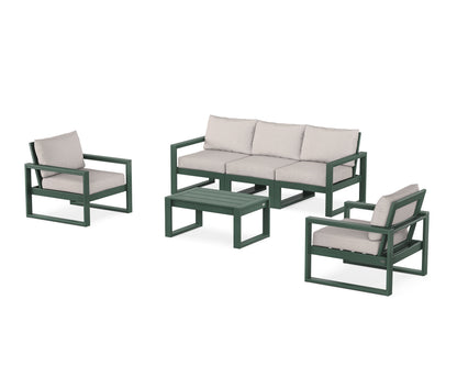 POLYWOOD® EDGE Sectional 4-Piece Deep Seating Set with Sofa in Green / Dune Burlap