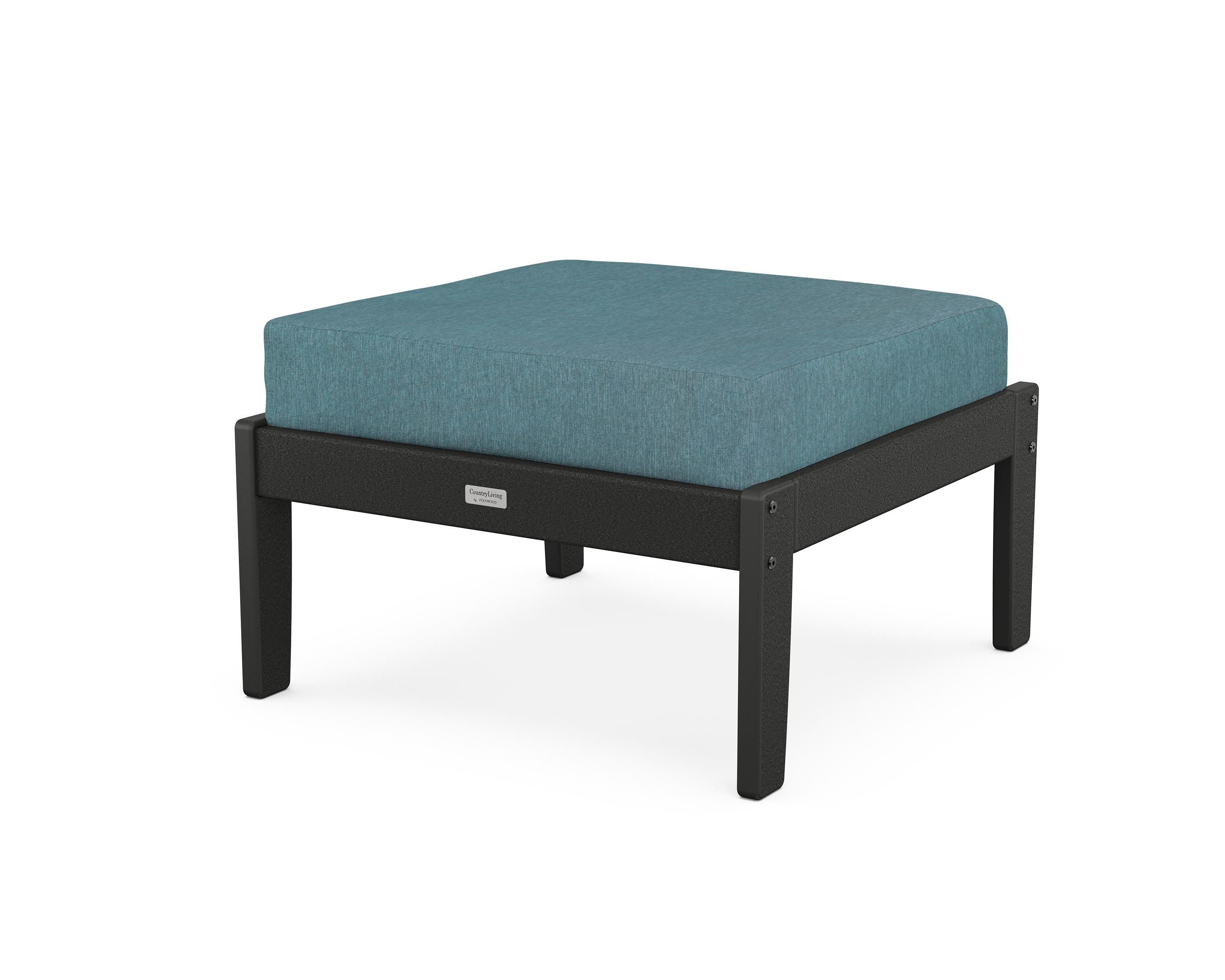 Country Living Cottage Deep Seating Ottoman in Black / Ocean Teal
