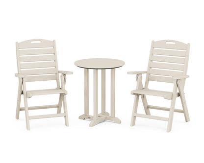 POLYWOOD® Nautical Folding Highback Chair 3-Piece Round Bistro Dining Set in Sand