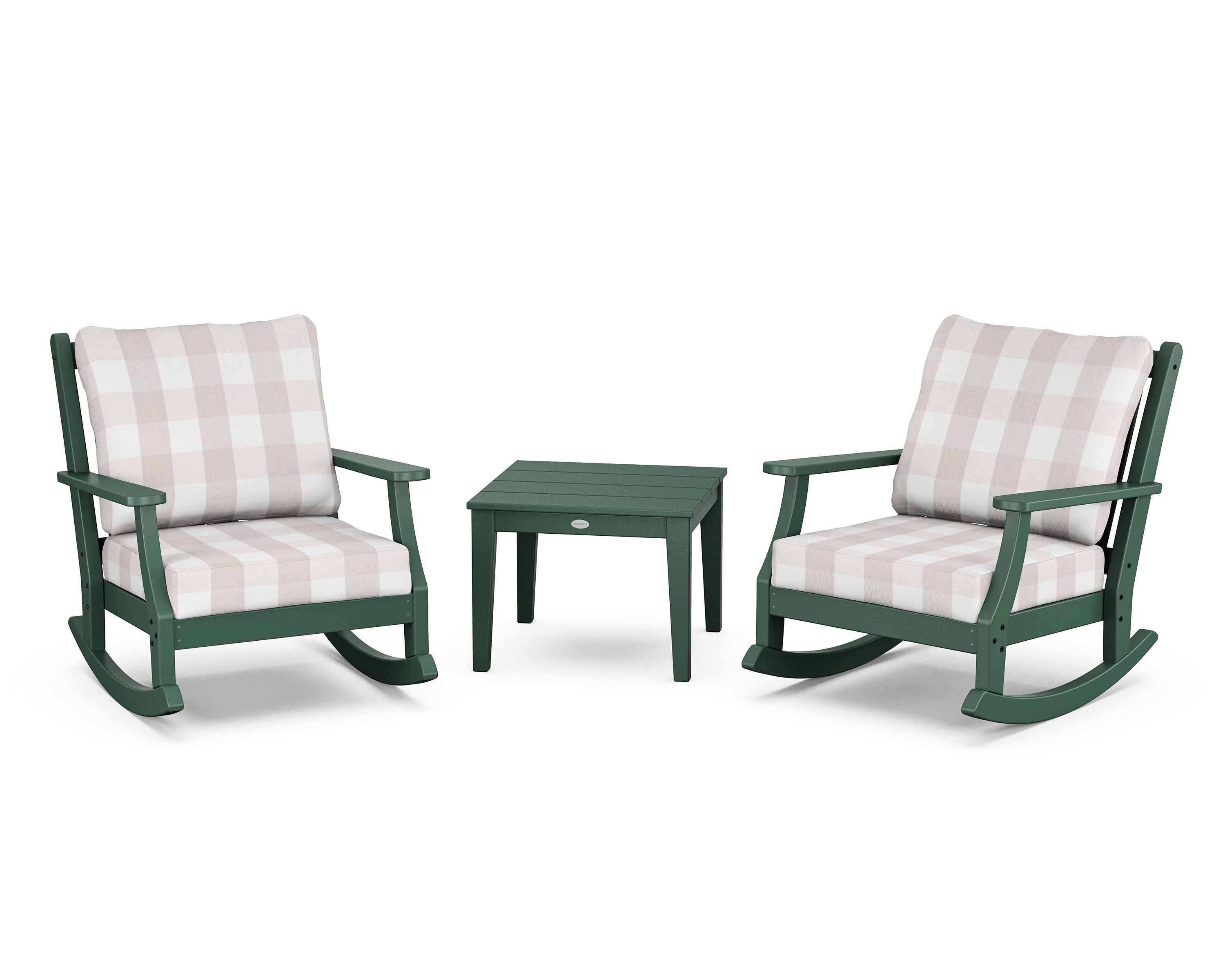 Country Living Wovendale 3-Piece Deep Seating Rocker Set in Green / Buffalo Plaid Dune Burlap