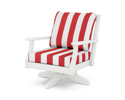 Country Living Wovendale Deep Seating Swivel Chair in White / Cabana Stripe Crimson