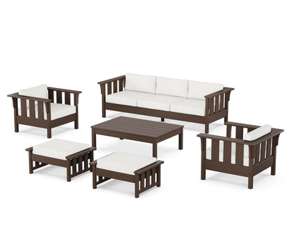 Martha Stewart by POLYWOOD® Acadia 6-Piece Lounge Sofa Set in Mahogany / Natural Linen