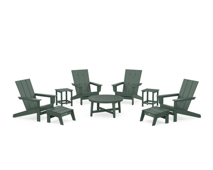 POLYWOOD® Modern Studio Adirondack 9-Piece Conversation Set in Green