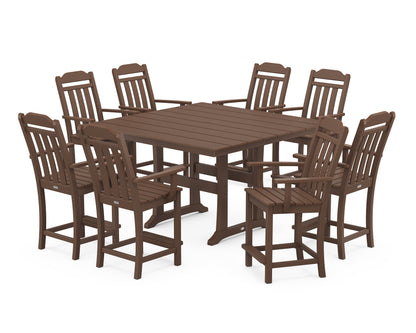 Country Living Cottage 9-Piece Square Farmhouse Counter Set with Trestle Legs in Mahogany