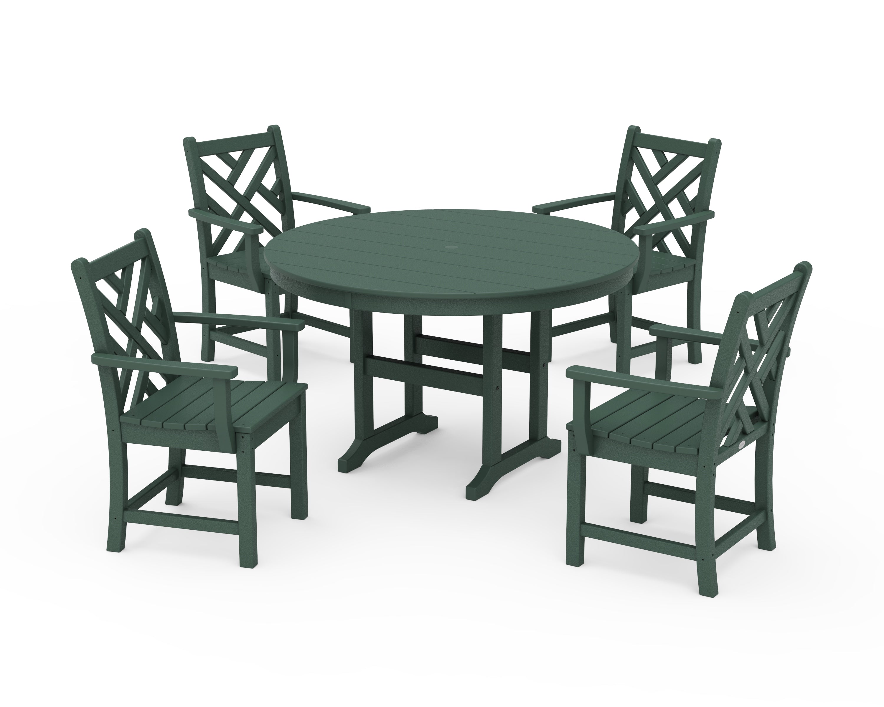 POLYWOOD® Chippendale 5-Piece Round Farmhouse Dining Set in Green