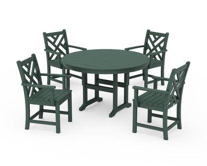 POLYWOOD® Chippendale 5-Piece Round Farmhouse Dining Set in Green