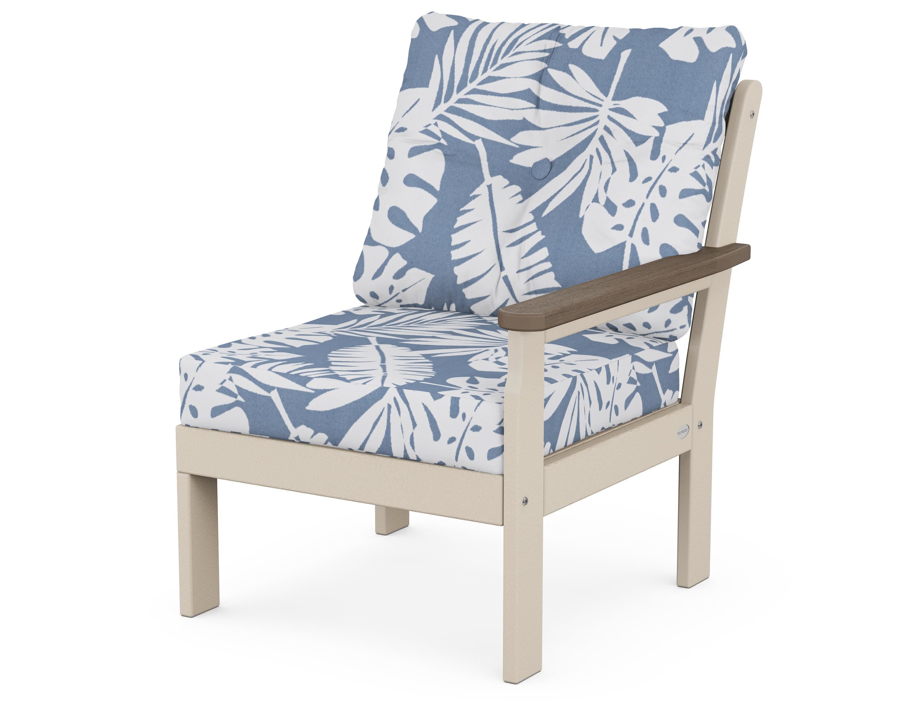 POLYWOOD® Vineyard Modular Right Arm Chair in Sand / Kona / Leaf Sky Blue