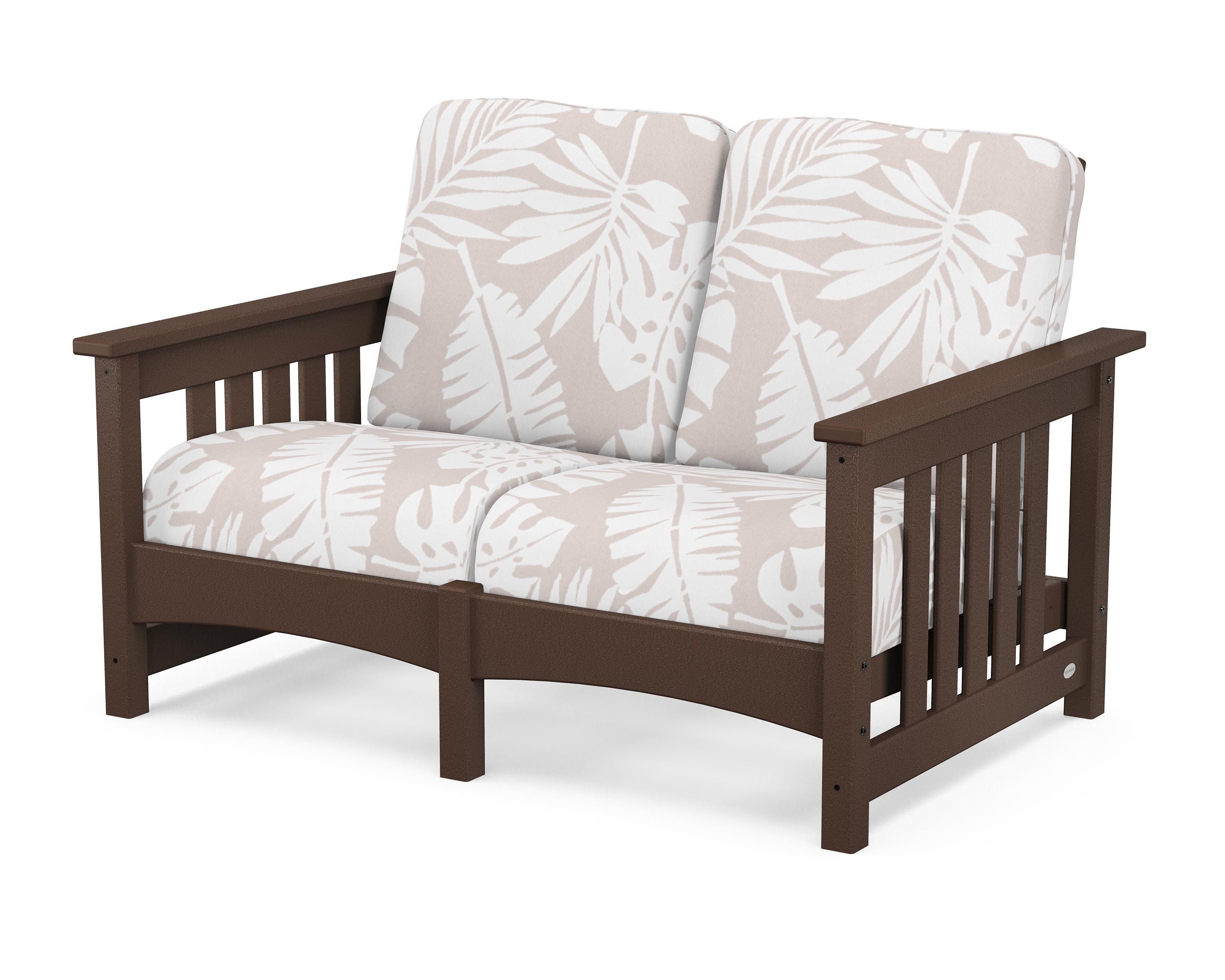 POLYWOOD® Club Mission Loveseat in Mahogany / Leaf Dune Burlap