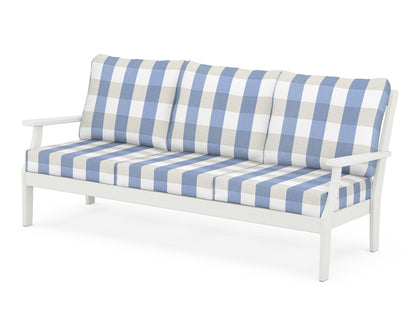 POLYWOOD® Braxton Deep Seating Sofa in Vintage White / Buffalo Plaid Sky Blue