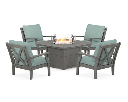 POLYWOOD® Braxton 5-Piece Deep Seating Conversation Set with Fire Pit Table in Slate Grey / Glacier Spa