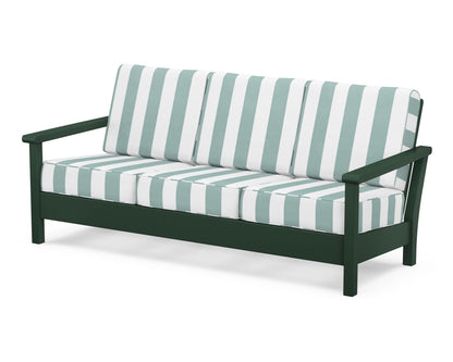 POLYWOOD® Harbour Deep Seating Sofa in Green / Cabana Stripe Glacier Spa