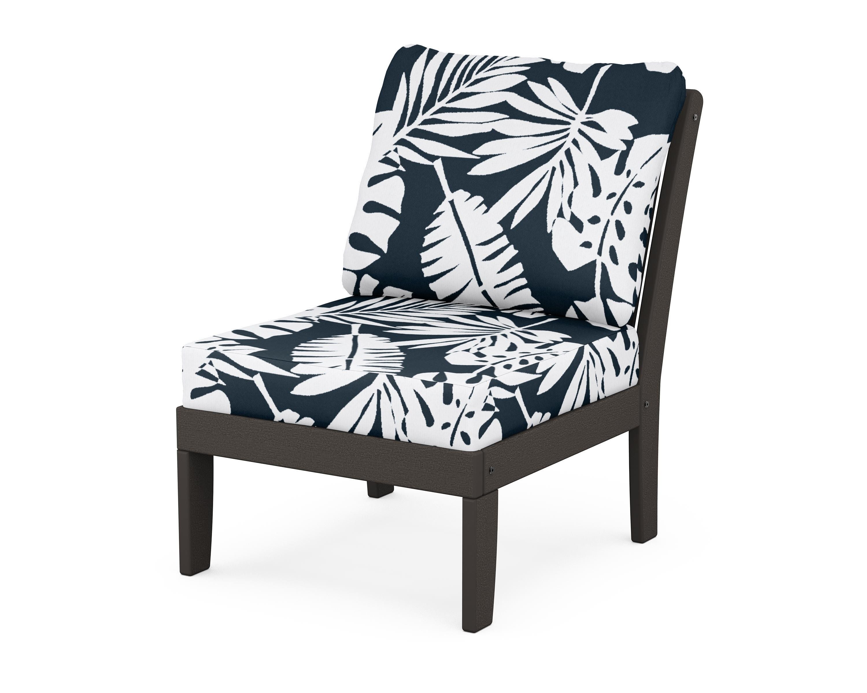 POLYWOOD® Braxton Modular Armless Chair in Vintage Coffee / Leaf Marine Indigo
