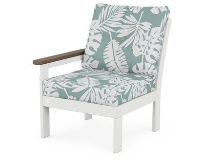 POLYWOOD® Vineyard Modular Left Arm Chair in White / Kona / Leaf Glacier Spa