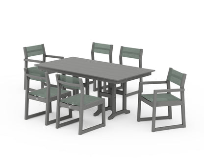 POLYWOOD® EDGE Sling 7-Piece Farmhouse Dining Set in Slate Grey / Dupioni Sea Mist Sling