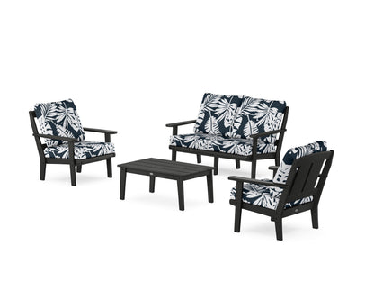 POLYWOOD® Mission 4-Piece Deep Seating Set with Loveseat in Black / Leaf Marine Indigo