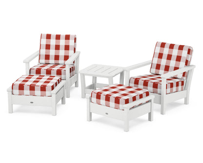 POLYWOOD® Harbour 5-Piece Deep Seating Chair Set in White / Buffalo Plaid Crimson