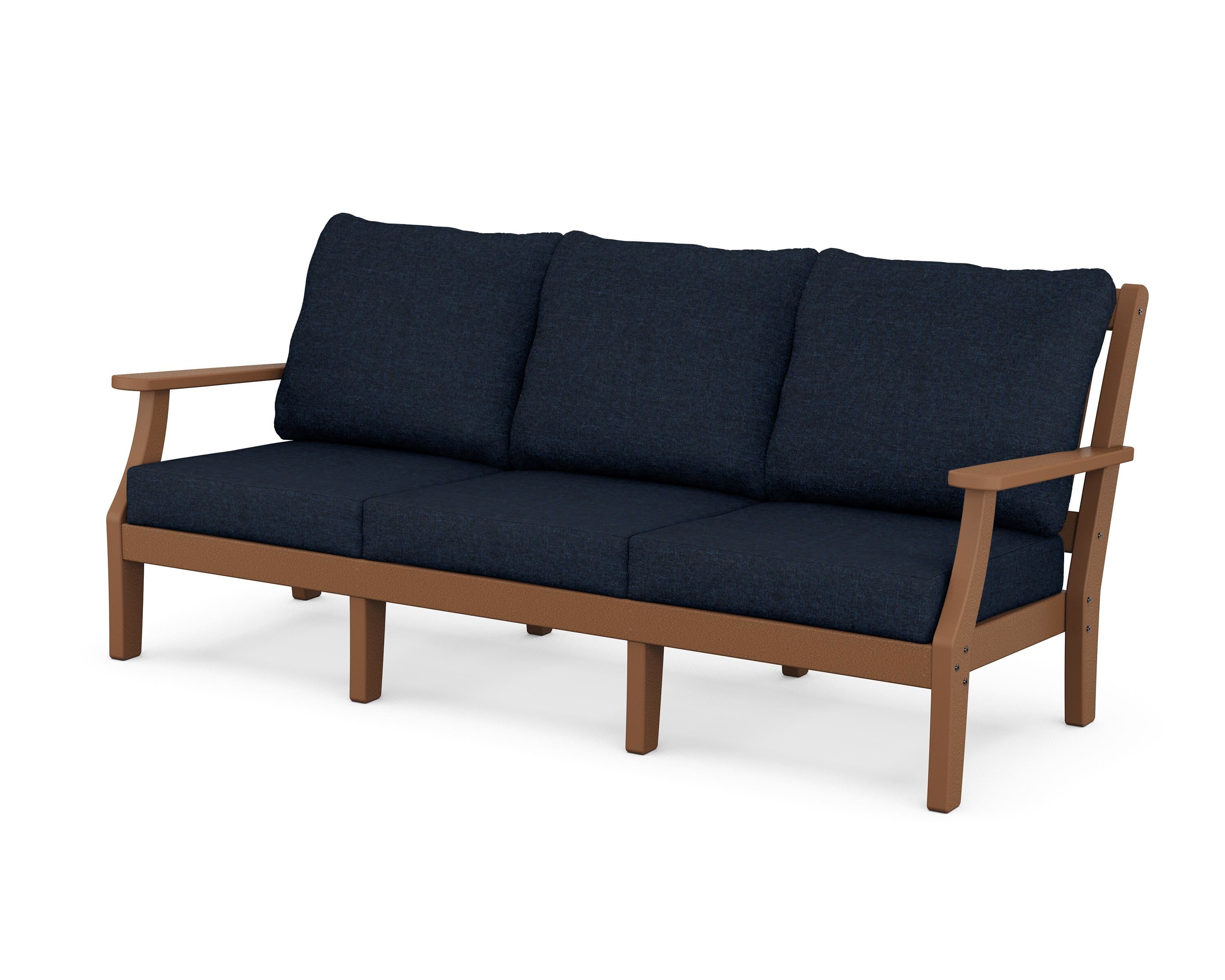 Martha Stewart by POLYWOOD® Chinoiserie Deep Seating Sofa in Teak / Marine Indigo