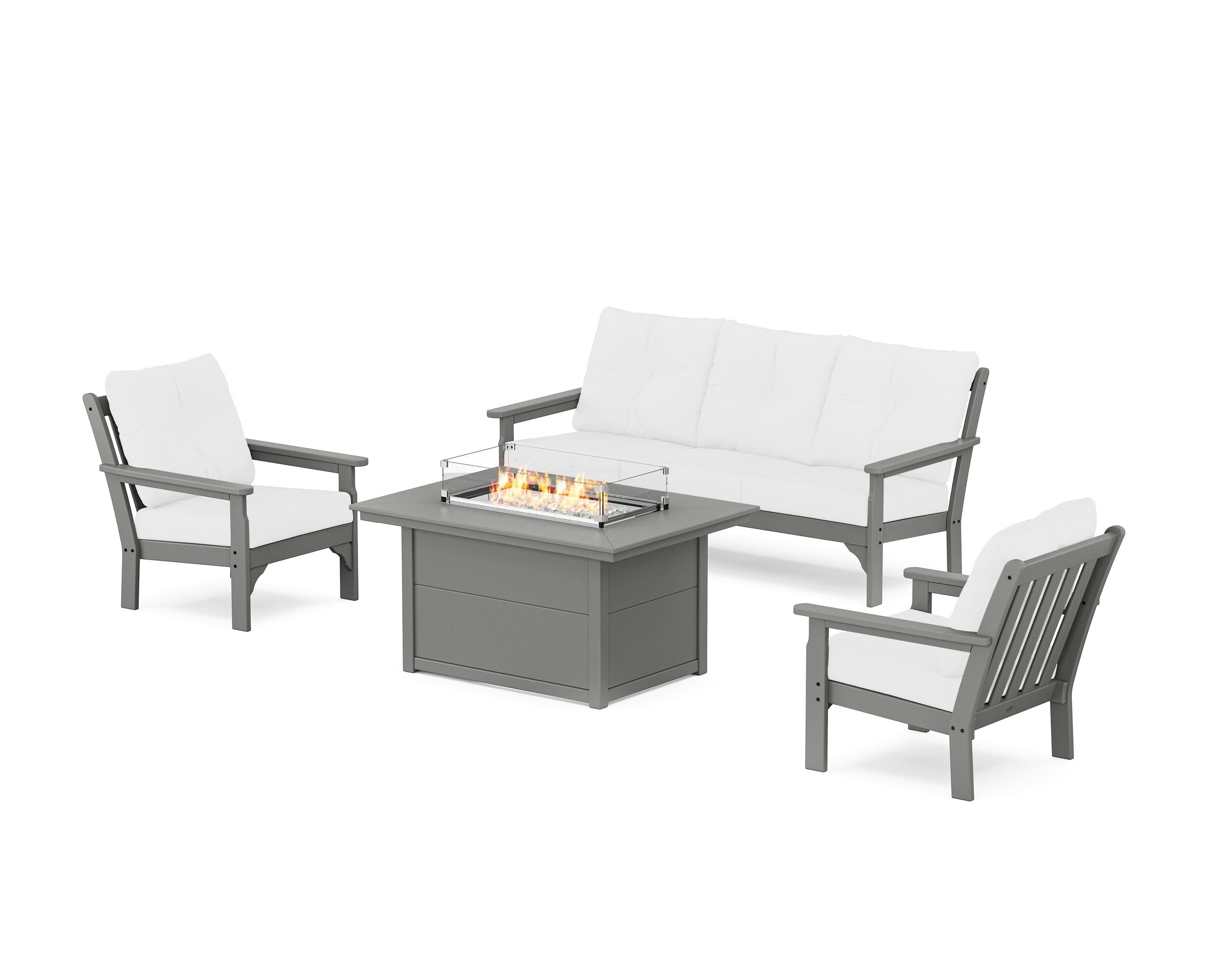 POLYWOOD® Vineyard Deep Seating Fire Pit Table Set in Slate Grey / Natural