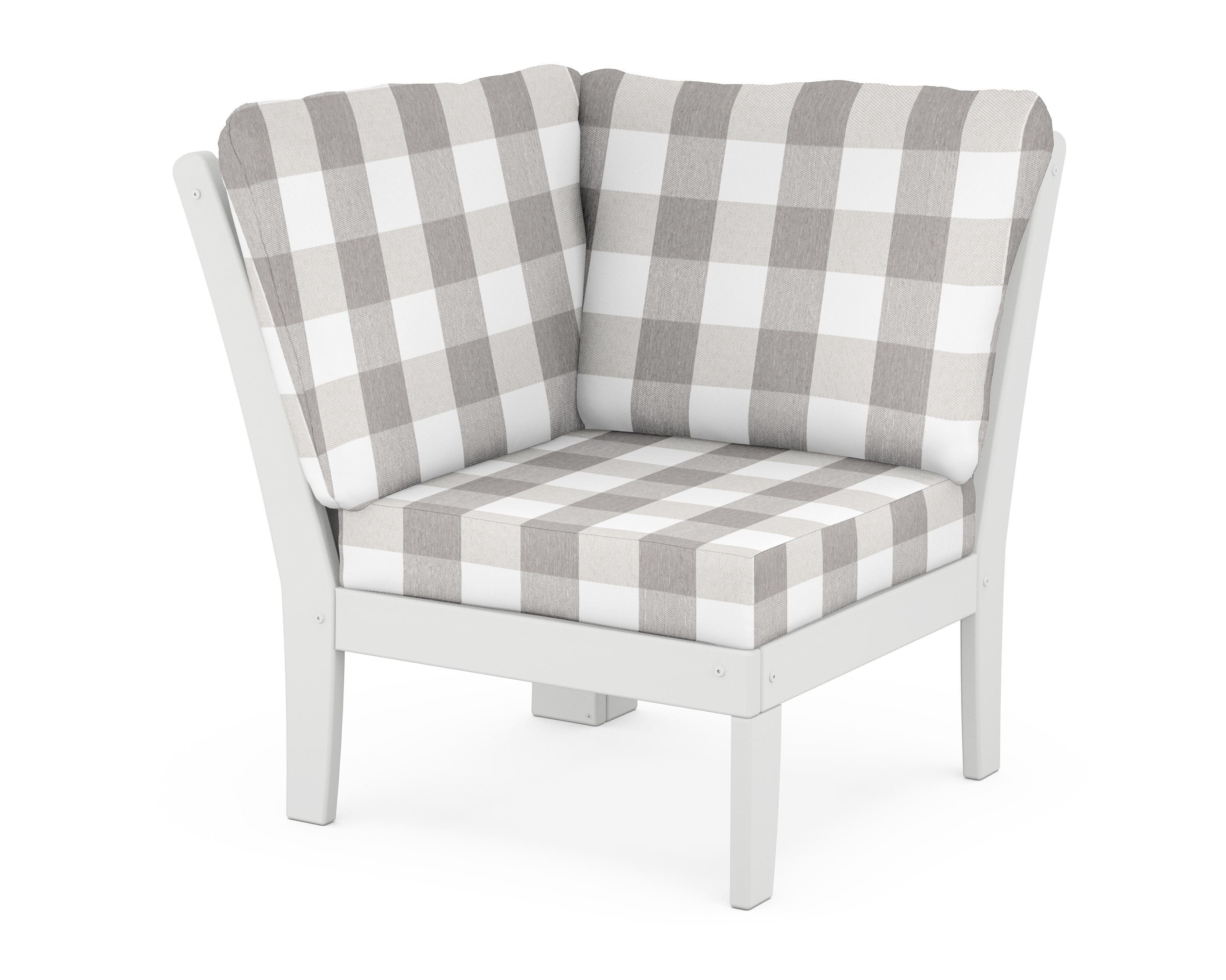 POLYWOOD® Braxton Modular Corner Chair in White / Buffalo Plaid Grey Mist