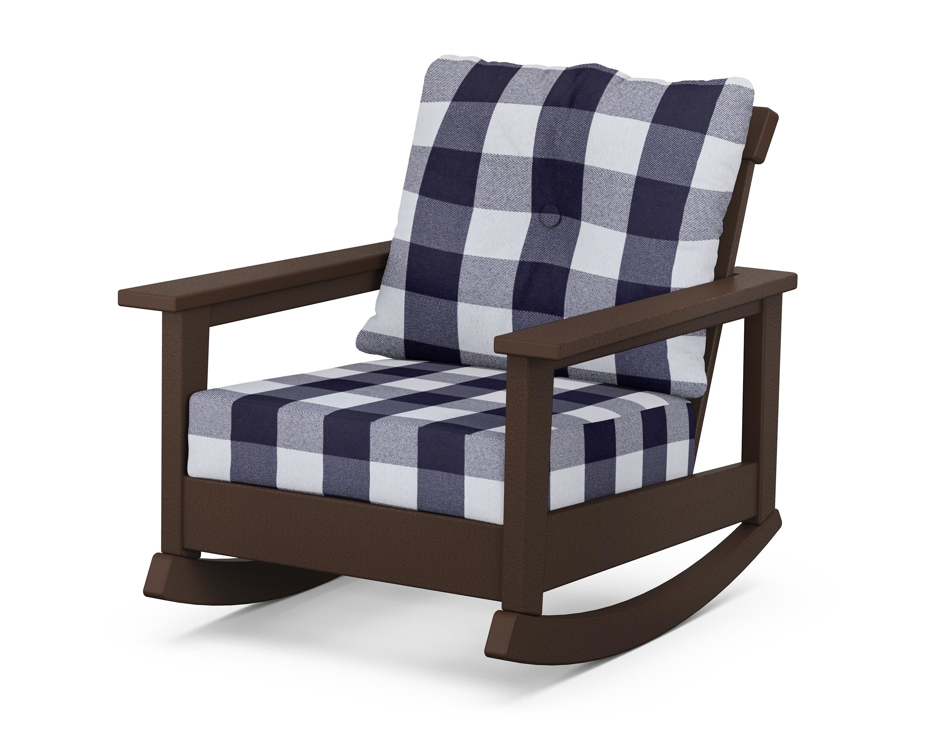 POLYWOOD® Prescott Deep Seating Rocking Chair in Mahogany / Buffalo Plaid Navy