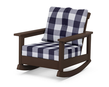 POLYWOOD® Prescott Deep Seating Rocking Chair in Mahogany / Buffalo Plaid Navy