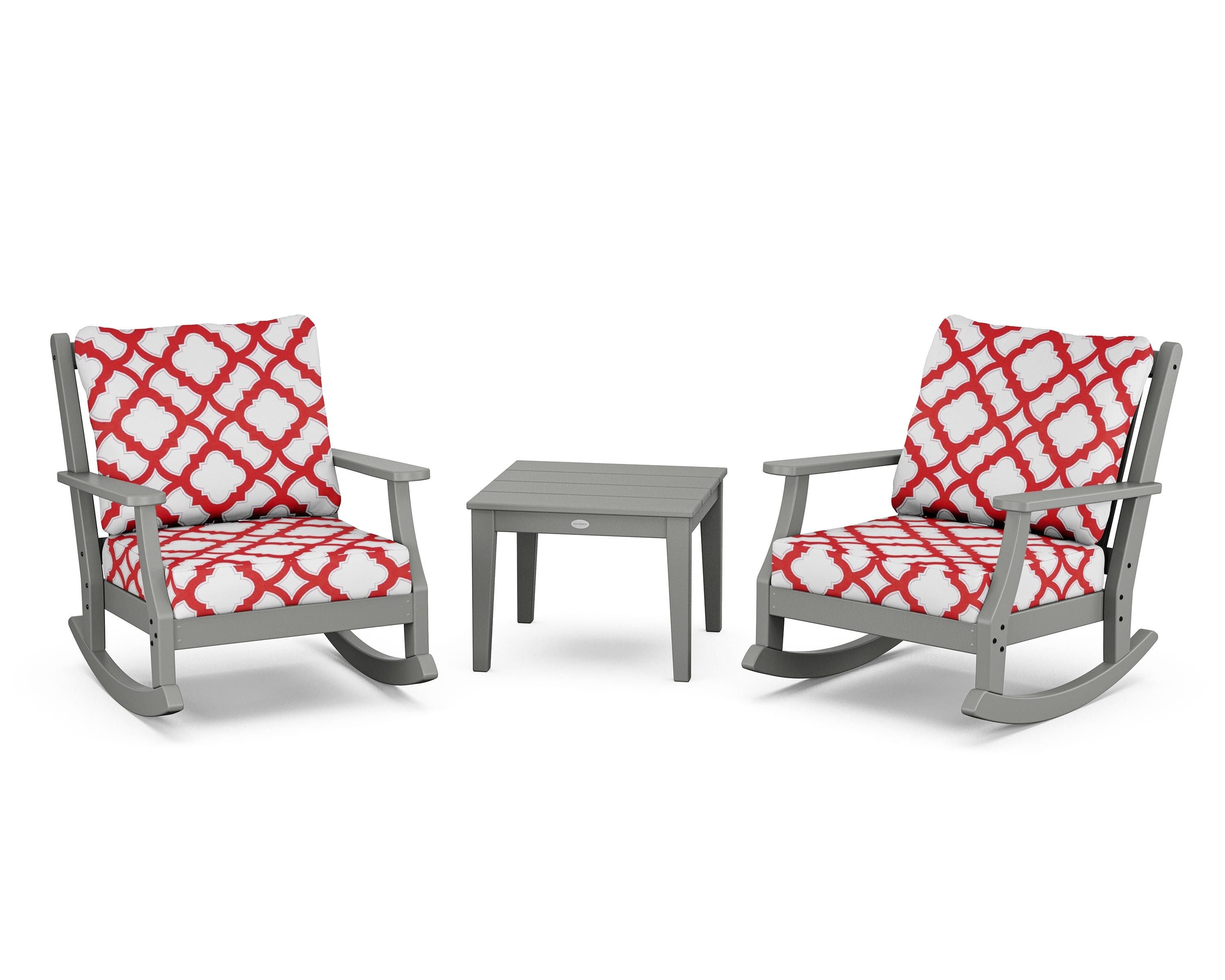 Country Living Wovendale 3-Piece Deep Seating Rocker Set in Slate Grey / Trellis Crimson