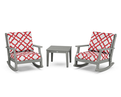 Country Living Wovendale 3-Piece Deep Seating Rocker Set in Slate Grey / Trellis Crimson