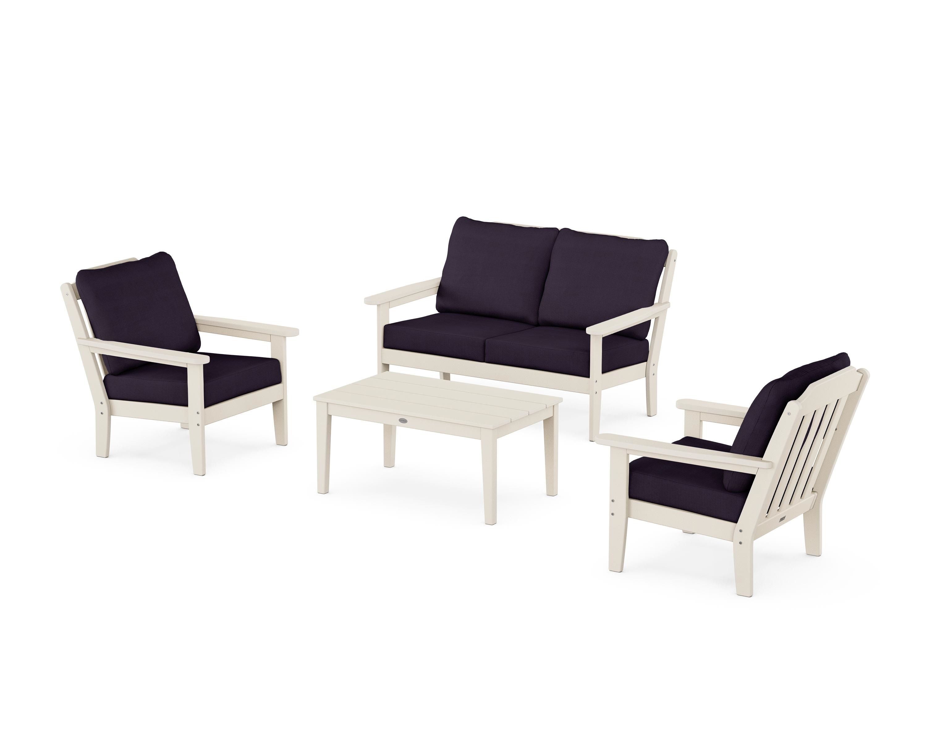 Country Living Cottage 4-Piece Deep Seating Set with Loveseat in Sand / Navy Linen