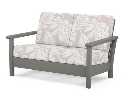 POLYWOOD® Harbour Deep Seating Loveseat in Slate Grey / Leaf Dune Burlap